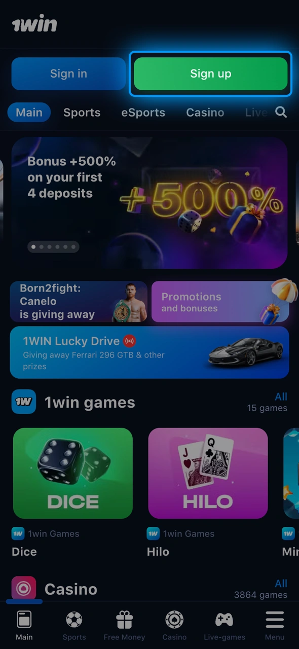 Kayıt Ol düğmesini bulun ve 1win hesabınızı oluşturmaya başlayın.