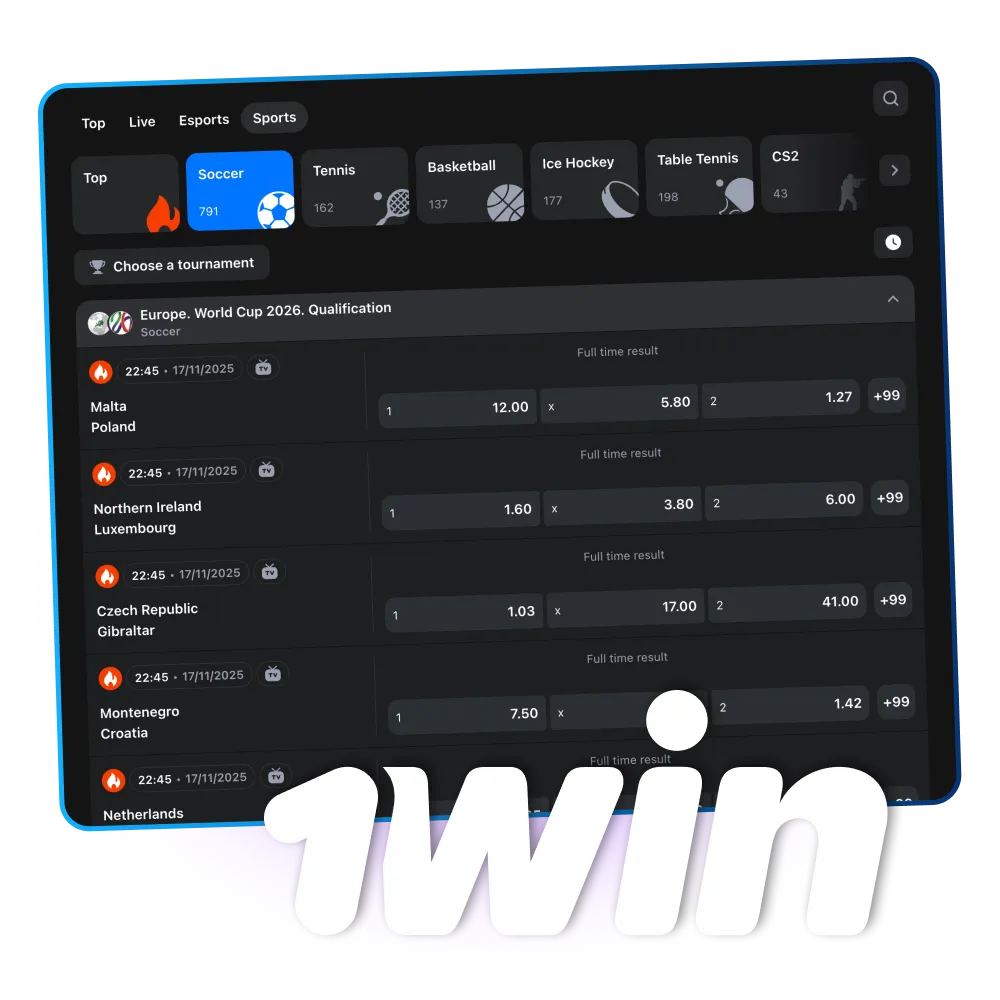 1Win के साथ रोमांचक फुटबॉल एक्शन का अनुभव करें।