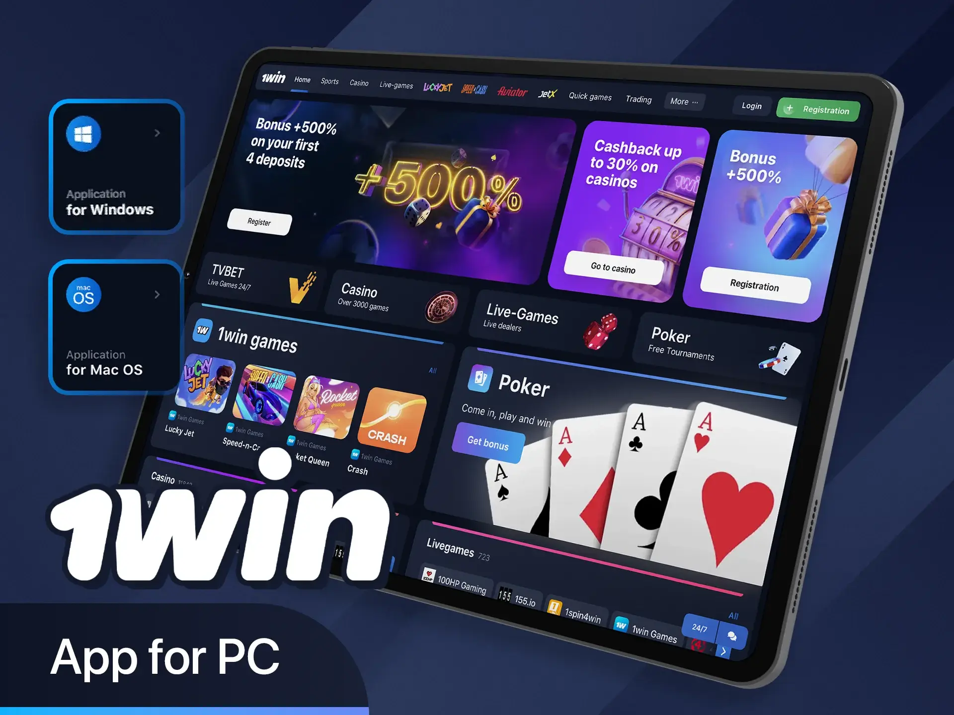 PC için 1win uygulamasını indirin ve daha büyük ekranda oynayın.