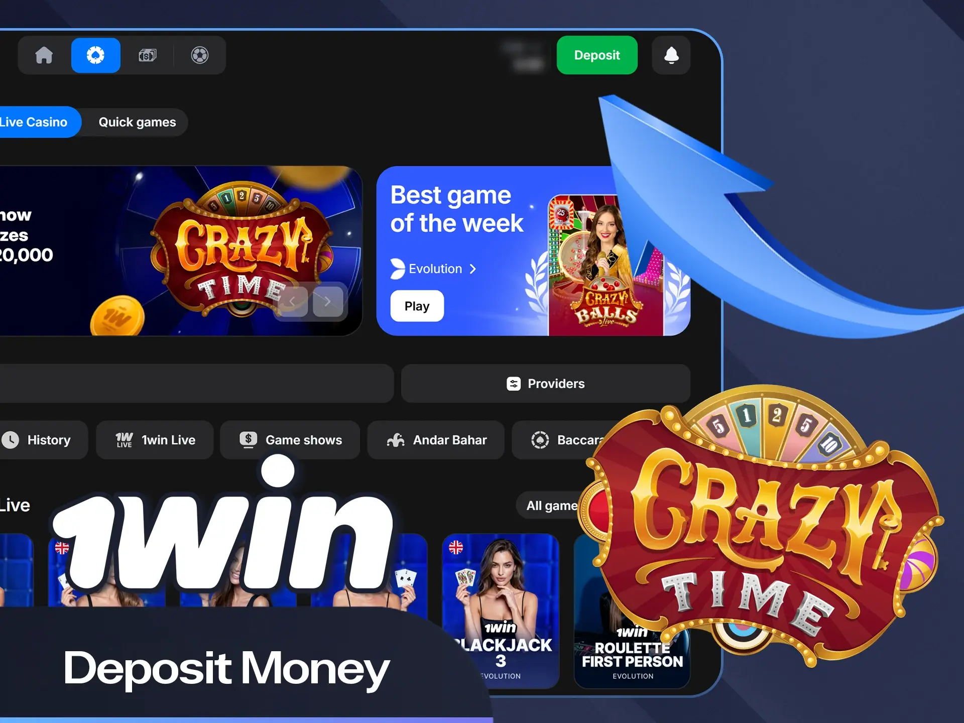 1win web sitesi üzerinden hesabınıza para yatırın.