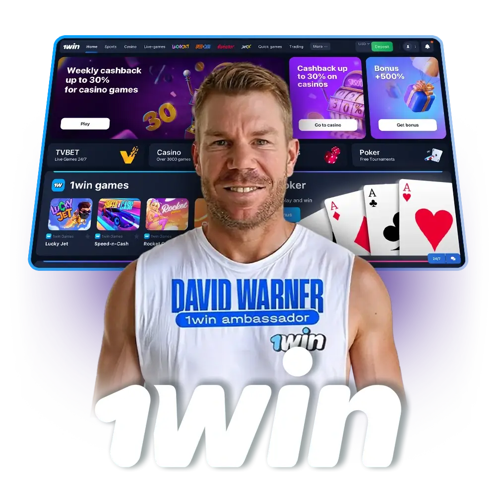 Join David Warner at 1win for exclusive action.